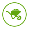 wheelbarrow icon in green on a transparent background